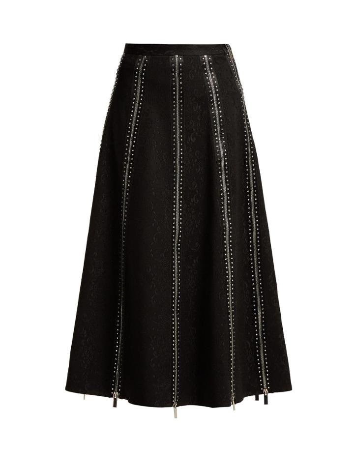 Christopher Kane Zip-panelled Crystal And Lace Midi Skirt