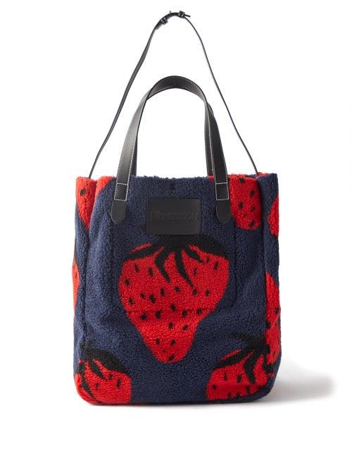 Jw Anderson - Belt Strawberry-intarsia Fleece Tote Bag - Womens - Red Navy