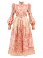 Zimmermann - Concert Poppy Printed Organza Midi Dress - Womens - Pink Print