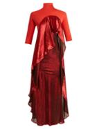 Matchesfashion.com Paula Knorr - Drape Jersey And Silk Blend Lam Dress - Womens - Red Multi