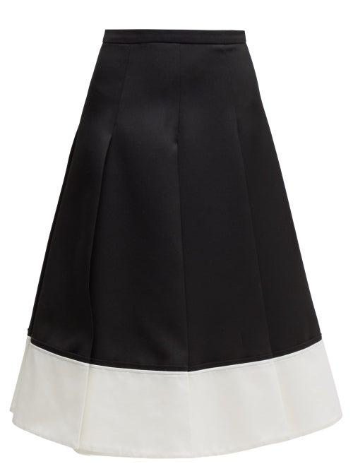 Matchesfashion.com Rochas - Contrast Hem Pleated Satin Skirt - Womens - Black White