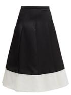 Matchesfashion.com Rochas - Contrast Hem Pleated Satin Skirt - Womens - Black White