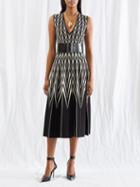 Alexander Mcqueen - Chevron-jacquard Midi Dress - Womens - Black White