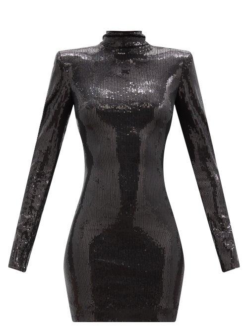 Matchesfashion.com David Koma - Open-back High-neck Sequinned Mini Dress - Womens - Black