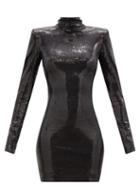 Matchesfashion.com David Koma - Open-back High-neck Sequinned Mini Dress - Womens - Black