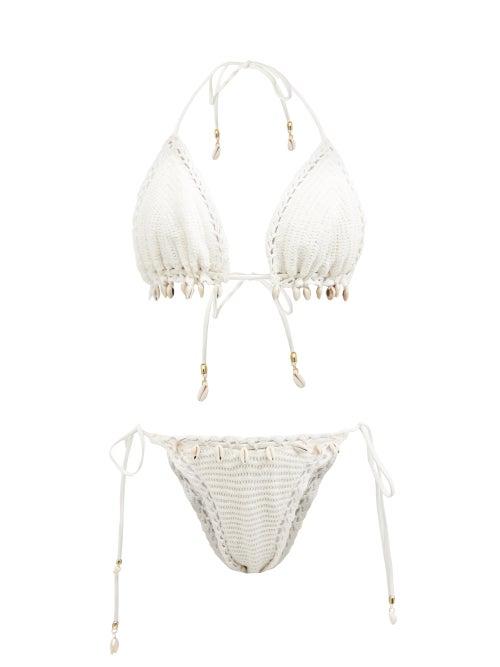 Zimmermann - Lola Shell-embellished Crochet Triangle Bikini - Womens - Ivory
