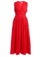 Matchesfashion.com Gabriela Hearst - Rotlein Crinkled Silk Midi Dress - Womens - Red