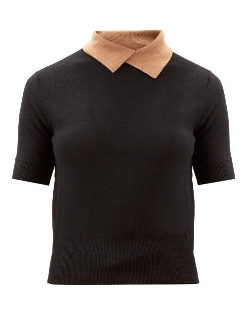Matchesfashion.com Staud - Acorn Contrast-collar Wool-blend Sweater - Womens - Black