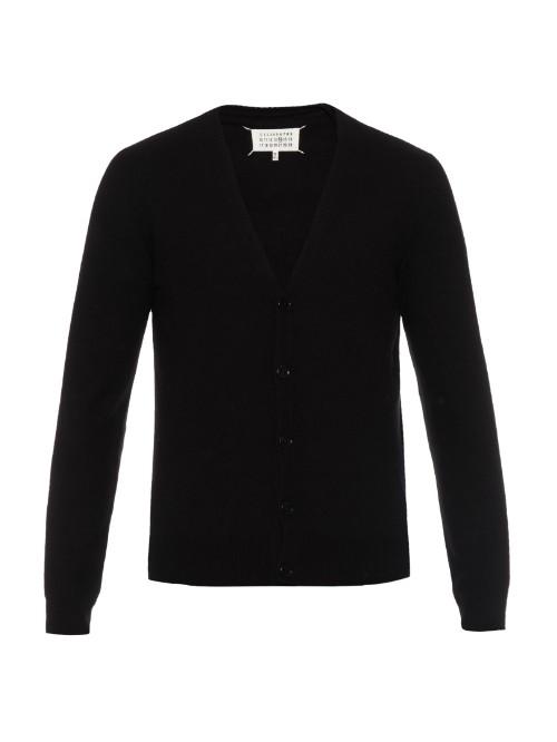 Maison Margiela Leather Elbow-patches Wool-knit Cardigan