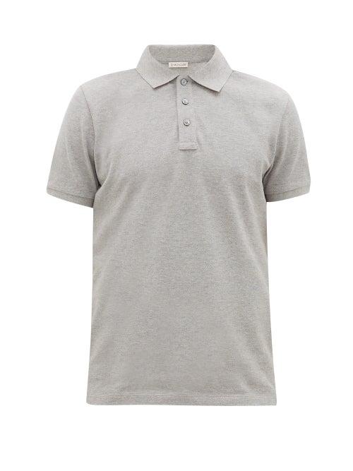 Matchesfashion.com Moncler - Logo-plaque Cotton-piqu Polo Shirt - Mens - Grey
