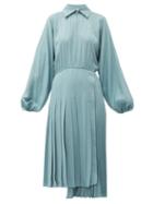 Matchesfashion.com Fendi - Asymmetric Pleated Satin Dress - Womens - Blue