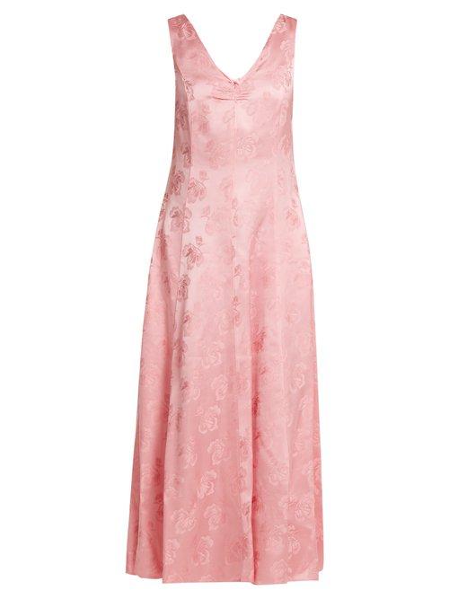 Matchesfashion.com Alexachung - Open Back Floral Jacquard Dress - Womens - Pink