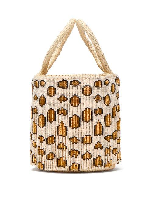 Matchesfashion.com Sensi Studio - Mini Leopard Print Beaded Fringe Bucket Bag - Womens - Leopard