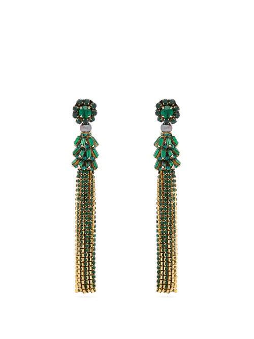 Matchesfashion.com Etro - Crystal Embellished Tassel Earrings - Womens - Green