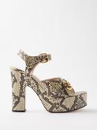 Gucci - Snakeskin-print Leather Platform Sandals - Womens - Snake