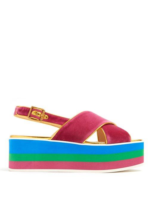 Matchesfashion.com Gucci - Peggy Velvet Platform Sandals - Womens - Pink Multi