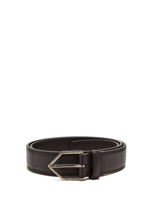 Matchesfashion.com Saint Laurent - Triangle Buckle Skinny Leather Belt - Womens - Black