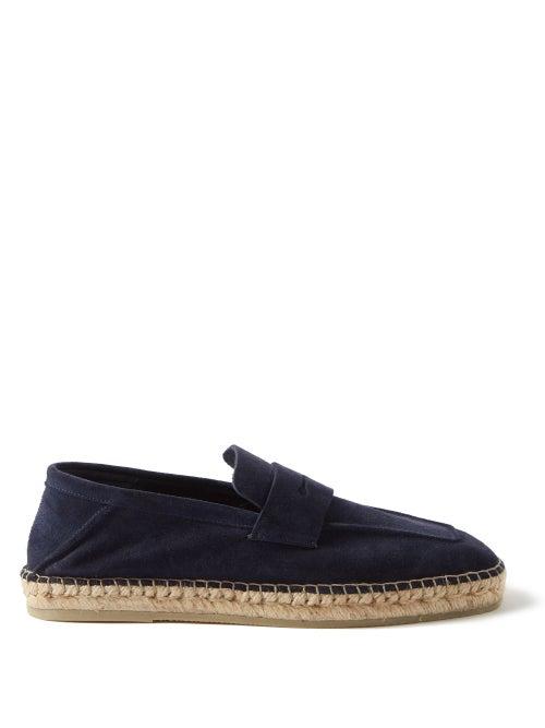 Zegna - Valencia Collapsible-heel Suede Espadrilles - Mens - Navy