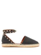 Matchesfashion.com Valentino Garavani - Rockstud Wraparound Leather Espadrilles - Womens - Black