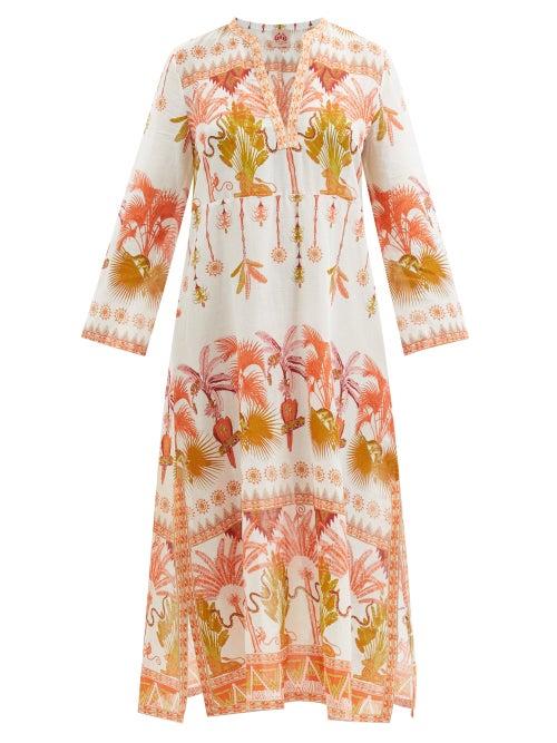 Le Sirenuse, Positano - Giada Winter Garden-print Cotton Kaftan - Womens - White Print