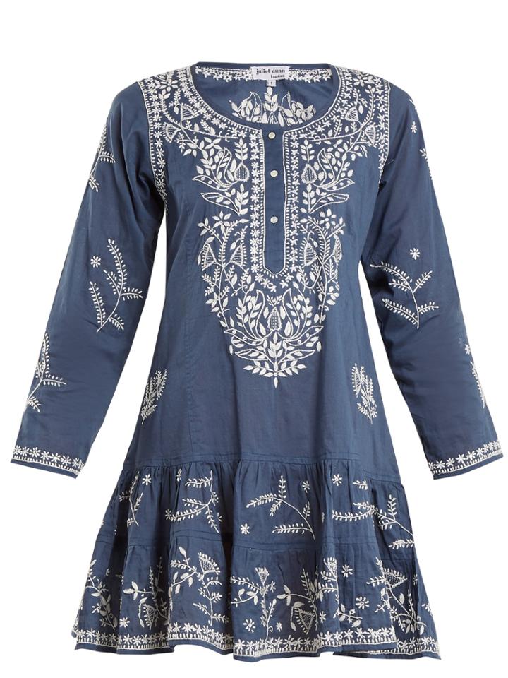 Juliet Dunn Round-neck Embroidered Cotton Kaftan
