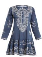 Juliet Dunn Round-neck Embroidered Cotton Kaftan