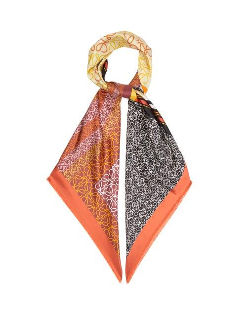 Matchesfashion.com Loewe - Patchwork Print Silk Scarf - Womens - Red