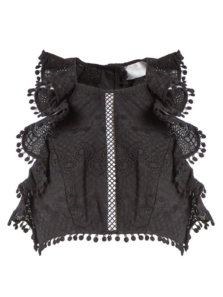 Zimmermann Caravan Ruffled Cropped Top