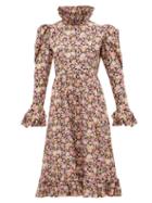 Matchesfashion.com Batsheva - Ruffled Floral Print Cotton Dress - Womens - Pink Multi