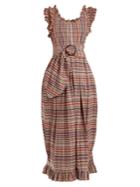 Isa Arfen Ruffle-trimmed Checked Belted Dress
