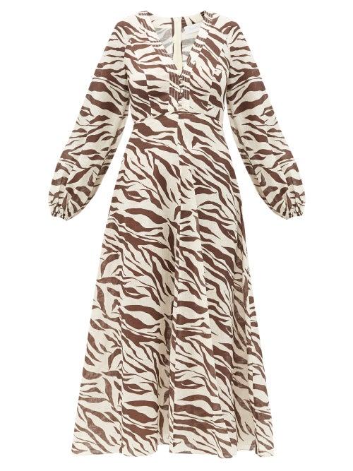 Matchesfashion.com Zimmermann - Fiesta Zebra-print Linen Midi Dress - Womens - Black Print