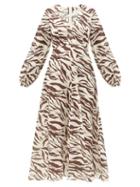 Matchesfashion.com Zimmermann - Fiesta Zebra-print Linen Midi Dress - Womens - Black Print
