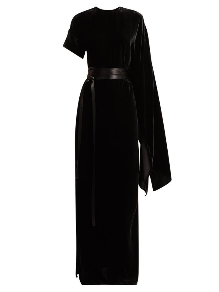 A.w.a.k.e. Asymmetric Draped Velvet Maxi Dress
