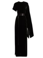 A.w.a.k.e. Asymmetric Draped Velvet Maxi Dress