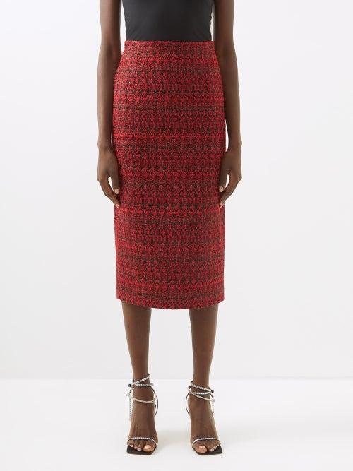 Alessandra Rich - Sequinned Tweed Midi Skirt - Womens - Red Black