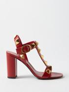 Valentino Garavani - Roman Stud 90 Block-heel Leather Sandals - Womens - Red