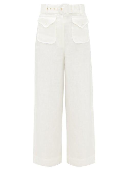 Matchesfashion.com Zimmermann - Super Eight Belted Linen Wide-leg Trousers - Womens - Ivory