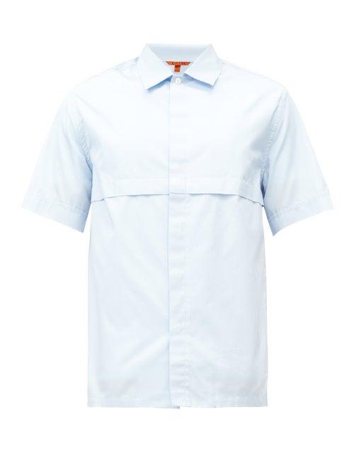 Matchesfashion.com Barena Venezia - Pintuck-fold Cotton-poplin Short-sleeved Shirt - Mens - Light Blue