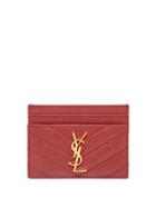 Matchesfashion.com Saint Laurent - Ysl-plaque Quilted Pebbled-leather Cardholder - Womens - Red