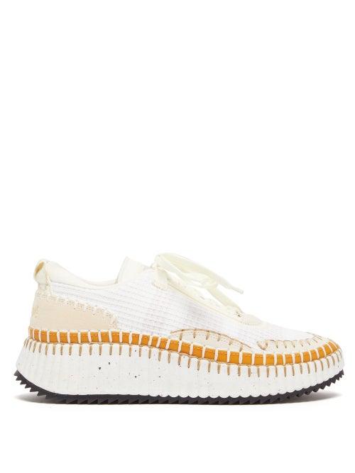 Chlo - Nama Blanket-stitch Recycled-mesh Trainers - Womens - White
