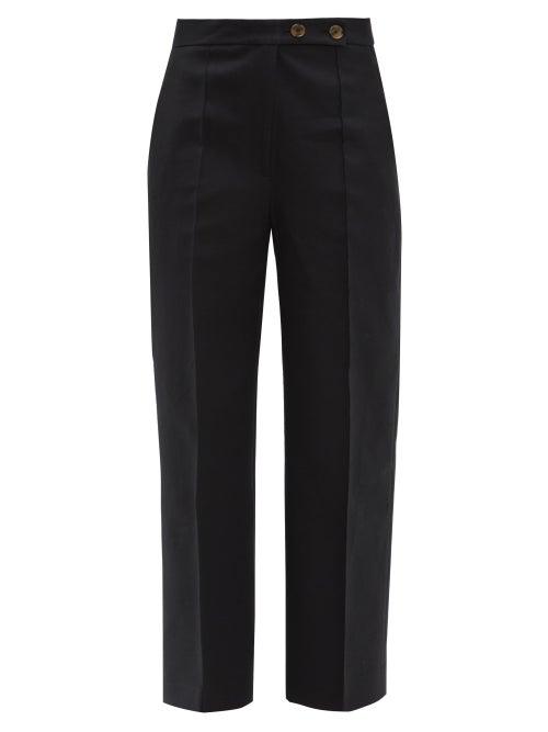 Matchesfashion.com Khaite - Yasmin Wide Leg Cotton Twill Trousers - Womens - Black