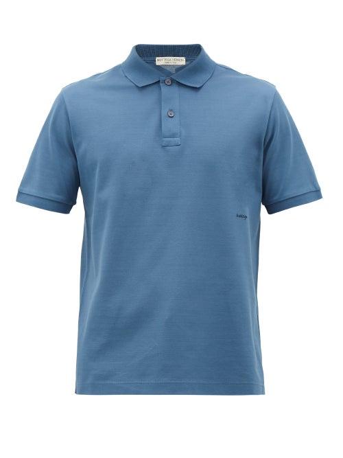 Matchesfashion.com Bottega Veneta - Logo-embroidered Cotton-piqu Polo Shirt - Mens - Blue