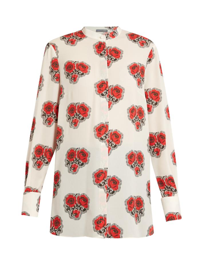 Alexander Mcqueen Poppy-print Stand-collar Silk Blouse