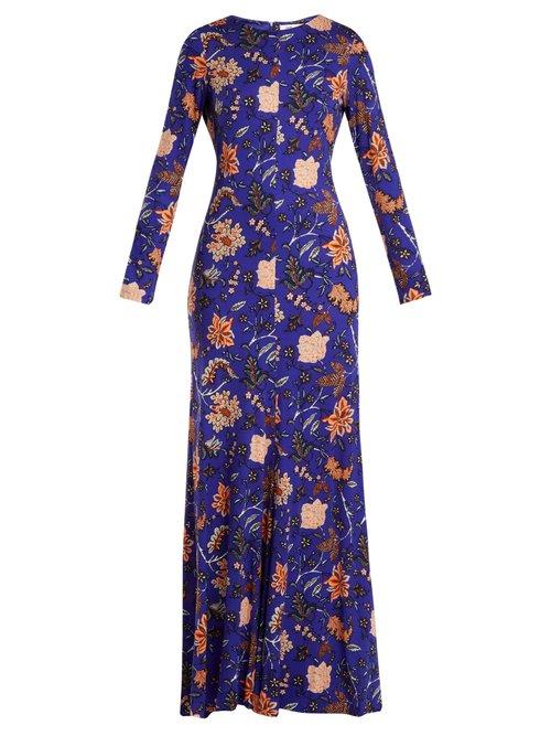 Matchesfashion.com Diane Von Furstenberg - Canton Print Silk Jersey Maxi Dress - Womens - Blue Print