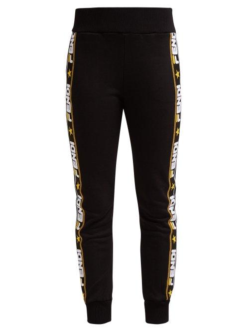 Matchesfashion.com Fendi - Logo Tape Cotton Blend Track Pants - Womens - Black Gold