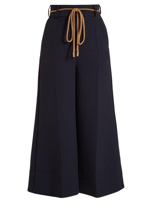 Matchesfashion.com Roksanda - Rabea Wide Leg Cropped Trousers - Womens - Navy