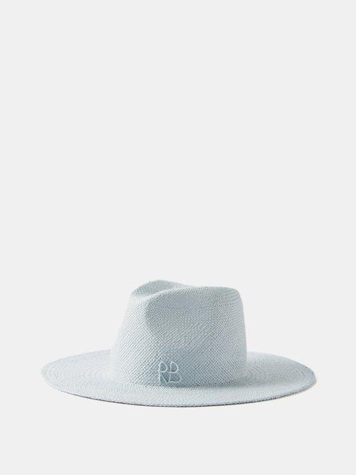 Ruslan Baginskiy - Monogram-embroidered Straw Fedora Hat - Womens - Pale Blue