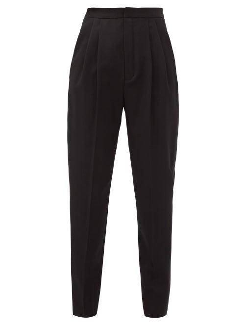 Matchesfashion.com Saint Laurent - Pleated Grain-de-poudre Wool Tuxedo Trousers - Womens - Black