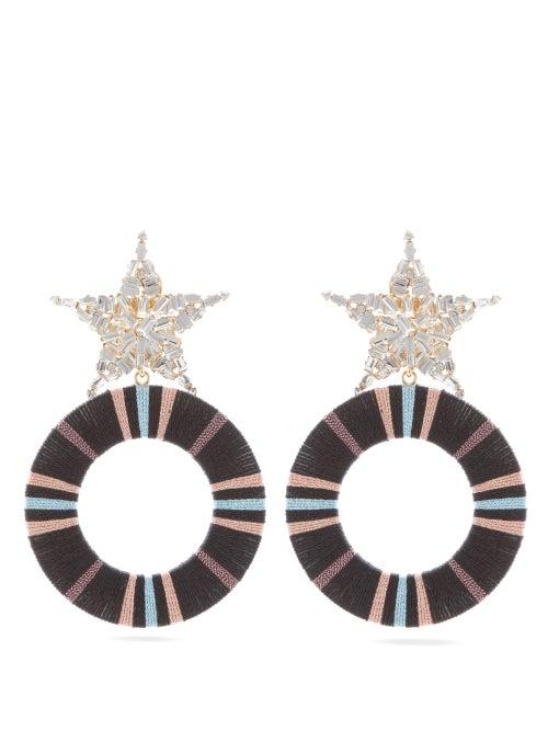 Matchesfashion.com Maryjane Claverol - Akila Star Crystal-embellished Drop Hoop Earrings - Womens - Black Multi