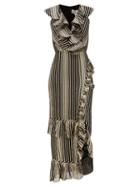 Saloni - Anita Striped Lam Midi Dress - Womens - Black Gold